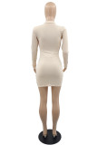 Apricot Fashion Sexy Solid Hollowed Out Half A Turtleneck Long Sleeve Dresses