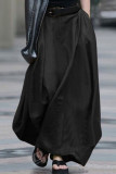 Zwart casual effen patchwork losse rechte effen kleur broek