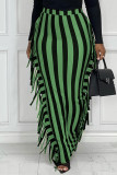 Falda moda casual estampado de rayas borla patchwork regular cintura alta negro gris