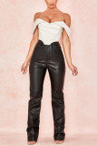 Black Fashion Casual Solid High Waist Straight Trousers