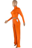 Oranje mode casual effen patchwork kraag met lange mouwen twee stukken