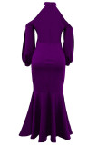 Фиолетовые модные элегантные однотонные лоскутные платья с бретельками на бретельках и юбкой на один шаг