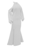White Fashion Elegant Solid Patchwork Halter One Step Skirt Dresses