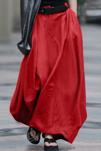 Rojo Casual parches lisos sueltos rectos pantalones de color sólido