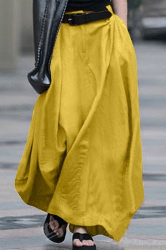 Gele casual effen patchwork losse rechte effen kleur broek