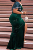 Зеленое модное сексуальное вечернее платье больших размеров с разрезом и V-образным вырезом