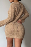 Orange Sexy Casual Solid Hollowed Out Tear V Neck Long Sleeve Dresses