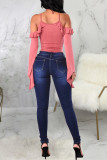 Donkerblauwe modieuze casual effen basic skinny jeans met hoge taille