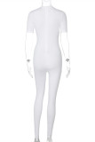 White Fashion Casual Solid Zipper Half A Turtleneck Skinny Jumpsuits