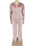 Roze Mode Casual Solid Vest Broek Hooded Kraag Plus Size Twee Stukken (Zonder Tube Top)