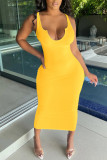 Gelbes Mode-reizvolles festes grundlegendes V-Ausschnitt-Weste-Kleid