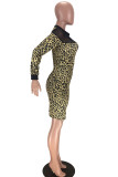 Сексуальные повседневные лоскутные прозрачные платья с леопардовым принтом и круглым вырезом с длинными рукавами