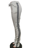 Серые повседневные однотонные лоскутные брюки-карандаш с завышенной талией в стиле пэчворк стандартного размера