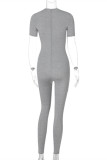 Grey Fashion Casual Solid Zipper Half A Turtleneck Skinny Jumpsuits