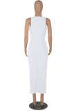 ホワイトファッションセクシーなソリッドベーシックVネックベストドレス