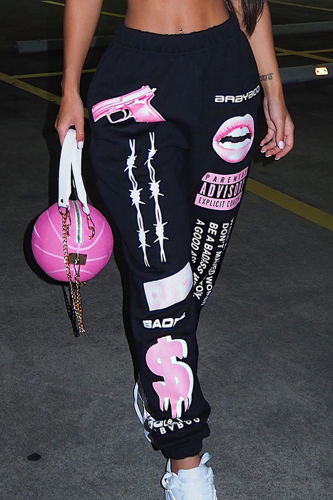 Black Street Print Loose Harlan Full Print Bottoms