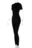 Black Fashion Casual Solid Zipper Half A Turtleneck Skinny Jumpsuits