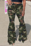 Camouflage Fashion Street Patchwork Gescheurde Denim Jeans Met Hoge Taille