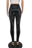 Black Street Solid Ripped Patchwork Regular High Waist Pencil Solid Color Bottoms