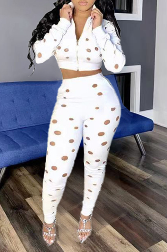 White Sexy Solid Ripped Turndown Collar Long Sleeve Two Pieces