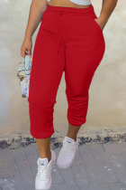 Rote, lässige, einfarbige Harlan-Hose im Patchwork-Stil mit mittelhoher Taille