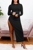 Black Sexy Solid Patchwork Hooded Collar Irregular Dress Dresses