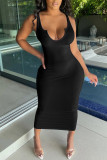 Black Fashion Sexy Solid Basic V Neck Vest Dress