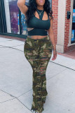 Camouflage Fashion Street Patchwork zerrissene Denim-Jeans mit hoher Taille