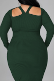 Falda lápiz halter de patchwork sólido sexy verde vestidos de talla grande