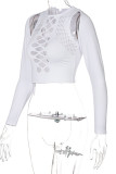White Fashion Street Solid Hollowed Out O Neck Tops