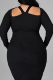 ブラック セクシー ソリッド パッチワーク ホルター ペンシル スカート プラス サイズ ドレス