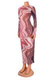 Розовый сексуальный принт в стиле пэчворк с круглым вырезом юбка-карандаш платья