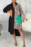 Модные сексуальные платья с леопардовым принтом в стиле пэчворк с отложным воротником и нерегулярные платья