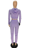 Purple Sexy Solid Patchwork Hooded Collar Long Sleeve Two Pieces