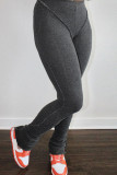 Grey Fashion Casual Solid Patchwork Fold Skinny High Waist Pencil Trousers