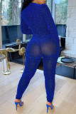 Blauwe mode sexy effen basic skinny jumpsuits met ritskraag