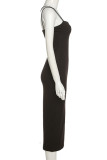 Black Fashion Street Solid Spaghetti Strap Pencil Skirt Dresses