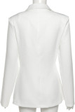 White Fashion Street Solid Hollowed Out Turn-back Collar Outerwear