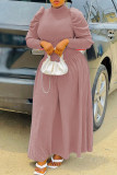 Robes de jupe à la taille à col roulé et couleur unie décontractées à la mode rose