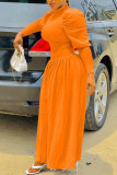 Orange Mode Casual Solid Patchwork Klänningar med turtleneck midja