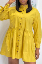 Yellow Fashion Casual Solid Basic Turndown Collar Shirt Dress