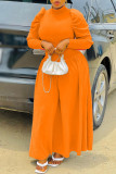 Oranje mode casual effen patchwork coltrui taille rokjurken