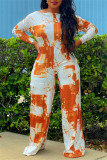 Oranje mode casual print backless off-shoulder regular jumpsuits