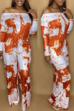 Combinaisons mode casual imprimé dos nu sur l'épaule régulière orange