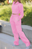 Due pezzi manica lunga colletto con cappuccio basic tinta unita casual moda rosa