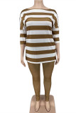 Brownness Fashion Casual Striped Print Basic O Neck Plus Size Zweiteiler