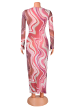Розовый сексуальный принт в стиле пэчворк с круглым вырезом юбка-карандаш платья