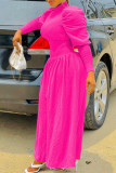 Pink Fashion Casual Solid Patchwork Turtleneck Waist Skirt Dresses