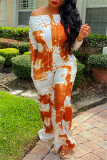 Oranje mode casual print backless off-shoulder regular jumpsuits
