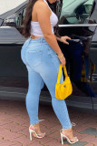 Deep Blue Fashion Street Solid Ripped Plus Size Jeans